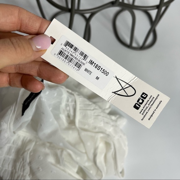 MINKPINK Sheer Dot White V-Neck Tassel Juliette Smocked Blouse Size Medium - Picture 11 of 13